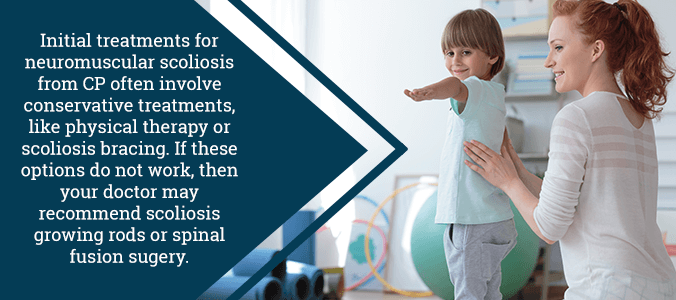 child with neuromuscular scoliosis receives physical therapy